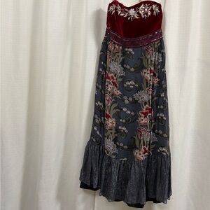 Nanette Lepore Strapless Embroidered Red and Gray Floral Dress